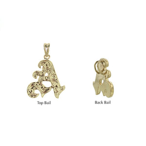 Top and back bail on Scroll Letter Initial A Pendant in 14K Yellow Gold