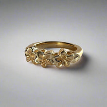 Load image into Gallery viewer, Three Small Plumeria Hawaiian Flower Ring in 14K Yellow, White, Green Gold or Platinum
