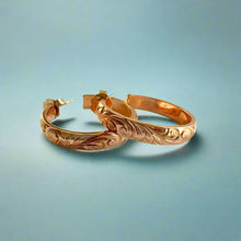 Load image into Gallery viewer, 4mm Old English Medium Hoop Earrings with Post in 14K Pink Gold
