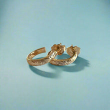 Load image into Gallery viewer, Mini Hoop 3mm Old English Earrings with Post in 14K Gold
