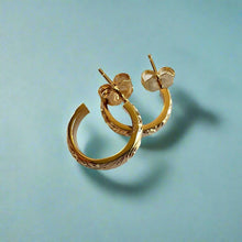 Load image into Gallery viewer, Mini Hoop 3mm Old English Earrings with Post in 14K Gold
