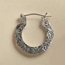 Load image into Gallery viewer, Flat Hoop Earrings w/ Old English in 14K White Gold
