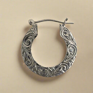 Flat Hoop Earrings w/ Old English in 14K White Gold