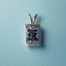 Load image into Gallery viewer, 12mm Blue Enamel Initial &quot;K&quot; Pendant in 14K White Gold
