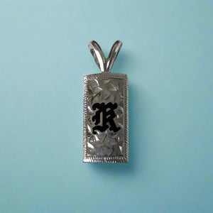 8mm x 5/8" Enamel  K Initial Pendant in 14K White Gold