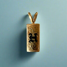 Load image into Gallery viewer, 8mm x 5/8&quot; Enamel  H Initial Pendant in 14K Gold
