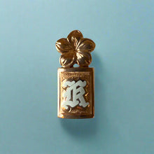 Load image into Gallery viewer, Hawaiian Enamel Initial &quot;K&quot; Pendant with Plumeria On Top in 14K Pink Gold
