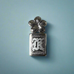 Hawaiian Enamel Initial "K" Pendant with Plumeria On Top in 14K White Gold