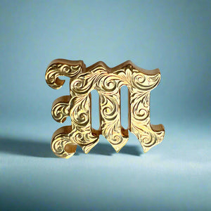 Large Scrolled Letter Initial M Pendant in 14K Yellow Gold