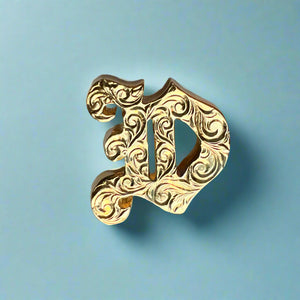 Large Scrolled Letter Initial D Pendant in 14K Yellow Gold