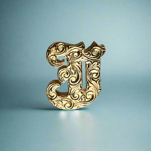 Large Scrolled Letter Initial J Pendant in 14K Yellow Gold