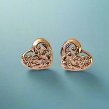 Load image into Gallery viewer, Small Filigree Heart Flowers with Post Earrings in 14K Gold
