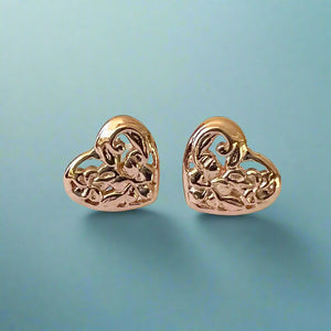 Small Filigree Heart Flowers with Post Earrings in 14K Gold