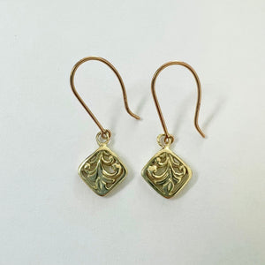 Quilt Old English Dangle Earrings in 14K Gold [small or medium]