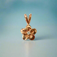 Load image into Gallery viewer, Small Hawaiian Plumeria Pendant w/ Diamond in 14K Pink Gold
