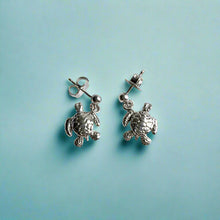 Load image into Gallery viewer, Baby Turtle Dangle Earrings with Post in 14K White Gold
