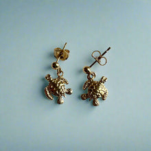 Load image into Gallery viewer, Baby Turtle Dangle Earrings with Post in 14K Yellow Gold
