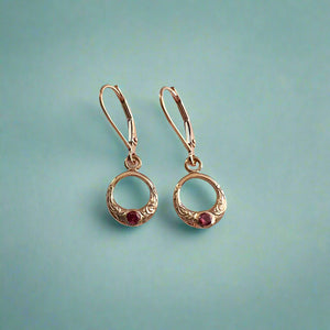 Circle Lever Back Earrings with Pink Tourmaline in 14K Pink Gold