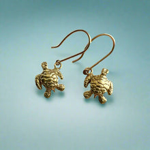 Load image into Gallery viewer, Baby Turtle Dangle Earrings in 14K Green Gold
