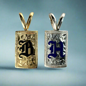 8mm x 1/2" Hawaiian Enamel Initial Pendants in 14K Gold 