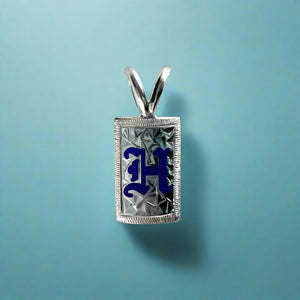 8mm x 1/2" Hawaiian Enamel Initial Pendant in 14K White Gold 