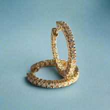 Load image into Gallery viewer, Round Hoop Diamond Earrings in 18K Yellow Gold
