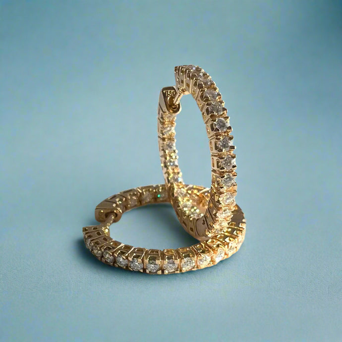 Round Hoop Diamond Earrings in 18K Yellow Gold