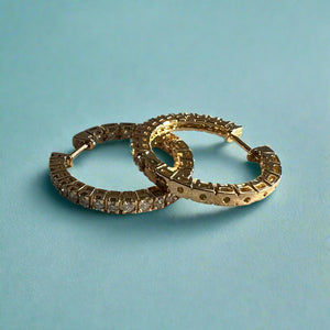 Round Hoop Diamond Earrings in 18K Yellow Gold