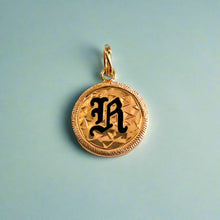 Load image into Gallery viewer, Round Initial &quot;R&quot; with Flower on Reverse Charm in 14K Pink Gold
