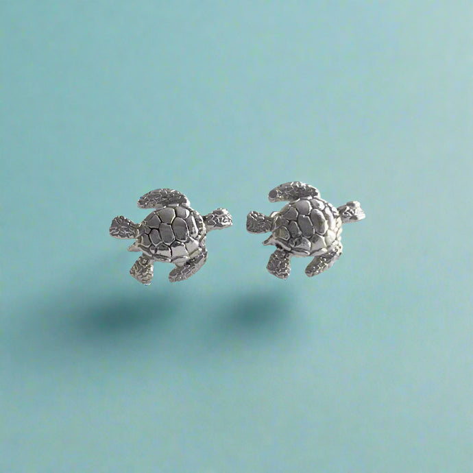 Platinum Baby Turtle Earrings with Post