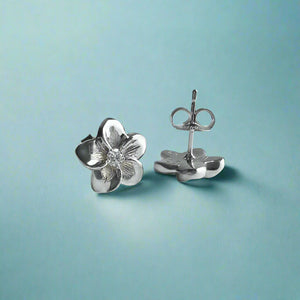 Large  Hawaiian Plumeria Diamond Earrings in 14K White Gold