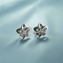 Load image into Gallery viewer, Large Hawaiian Plumeria Diamond Earrings in 14K White Gold
