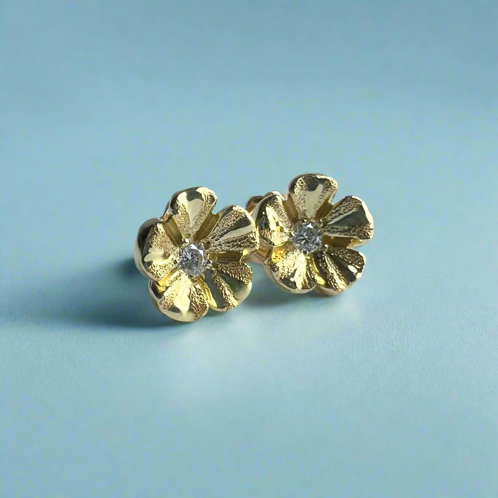 Hawaiian Hibiscus Pierced Earrings with Diamonds