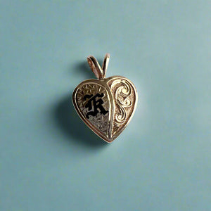 Fancy Puff Heart Pendant with Initial "K" in 14K Pink Gold