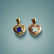 Load image into Gallery viewer, Medium Heart Pendants with scroll engraving and Millennium initial &quot;K&quot;
