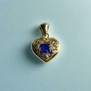 Medium Heart Pendant with scroll engraving and Millennium initial "K"