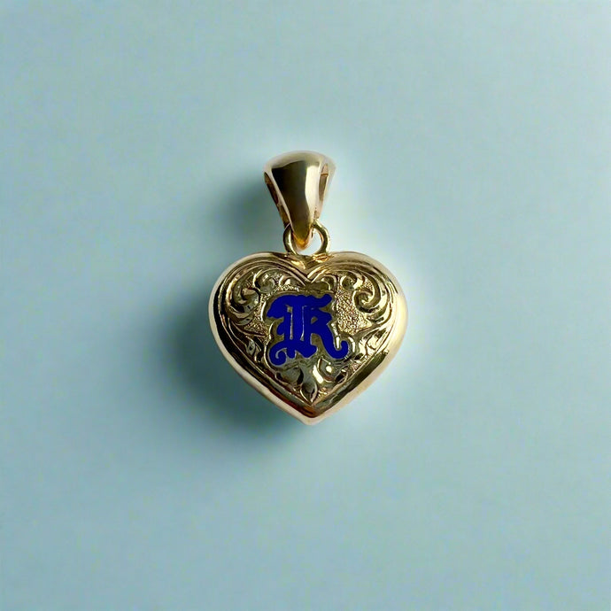 Medium Heart Pendant with scroll engraving and Millennium initial 