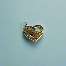 Load image into Gallery viewer, Medium Flat Heart Pendant with Flower Cutout in 14K Yellow Gold
