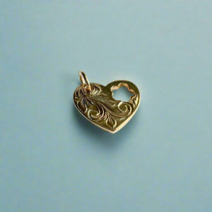 Medium Flat Heart Pendant with Flower Cutout in 14K Yellow Gold