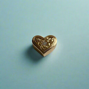 Small Slider Heart Pendant with Plumeria & Diamond in 14K Yellow Gold