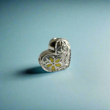 Load image into Gallery viewer, Large Heart Slider w/ Yellow Enamel Flower and Diamond in 14K White Gold
