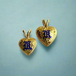 Puff Heart Pendant with Initial "K" in 14K Gold 