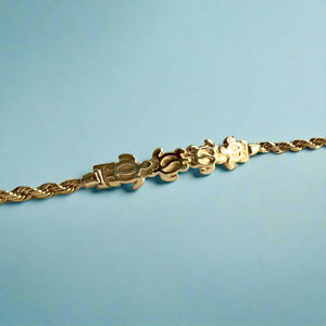 Scalloped Hawaiian Petroglyph Turtle ID Bracelet in 14K Yellow Gold