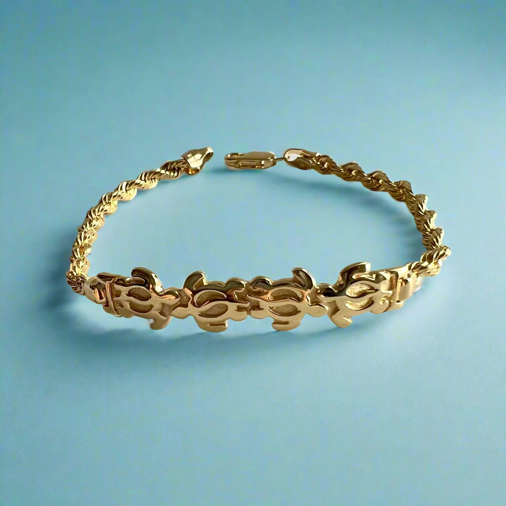 Scalloped Hawaiian Petroglyph Turtle ID Bracelet in 14K Yellow Gold