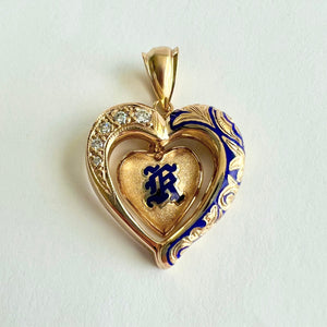 Ali'i Hawaiian Heart Pendant "K" w/ Diamonds in 14K Gold