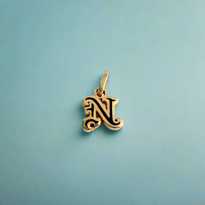 Hawaiian Small Enamel Letter Initial N Pendants in 14K Yellow Gold