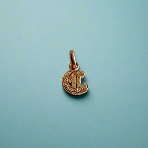 Small Scrolled Initial  C Pendant in 14K Pink Gold