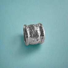 Load image into Gallery viewer, Initial &quot;H&quot; Large Bead Pendant with Long Leaf Maile, Hibiscus &amp; Old English Border in 14K White Gold
