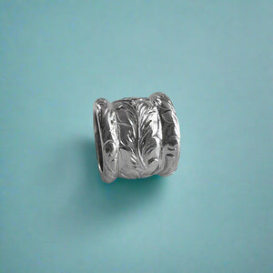 Initial "H" Large Bead Pendant with Long Leaf Maile, Hibiscus & Old English Border in 14K White Gold