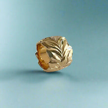 Load image into Gallery viewer, Large Scalloped Bead Pendant w Hibiscus and Shiny Maile  in 14K Yellow Gold
